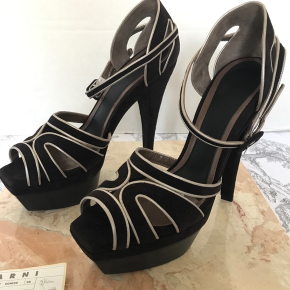 Marni New size 8 Chocolate Suede Sandals Platform - Picture 1 of 8